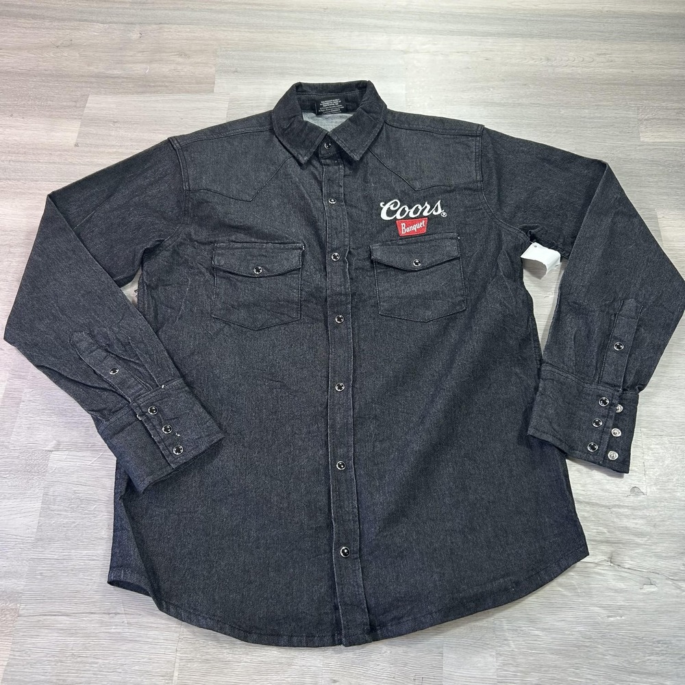 Coors Banquet Shirt Mens Small Gray Denim Long Sleeve Western Snap Button Up